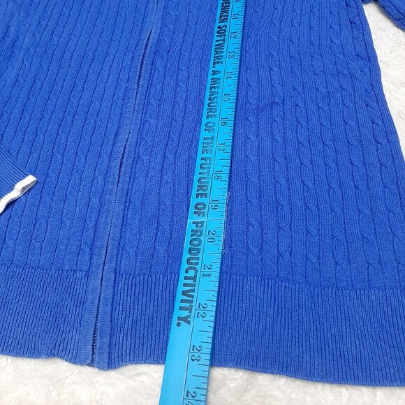 LRL Lauren Women's Blue Active Cable Knit Mock Neck Full Zip Cardigan Sweater Si - Picture 5 of 8